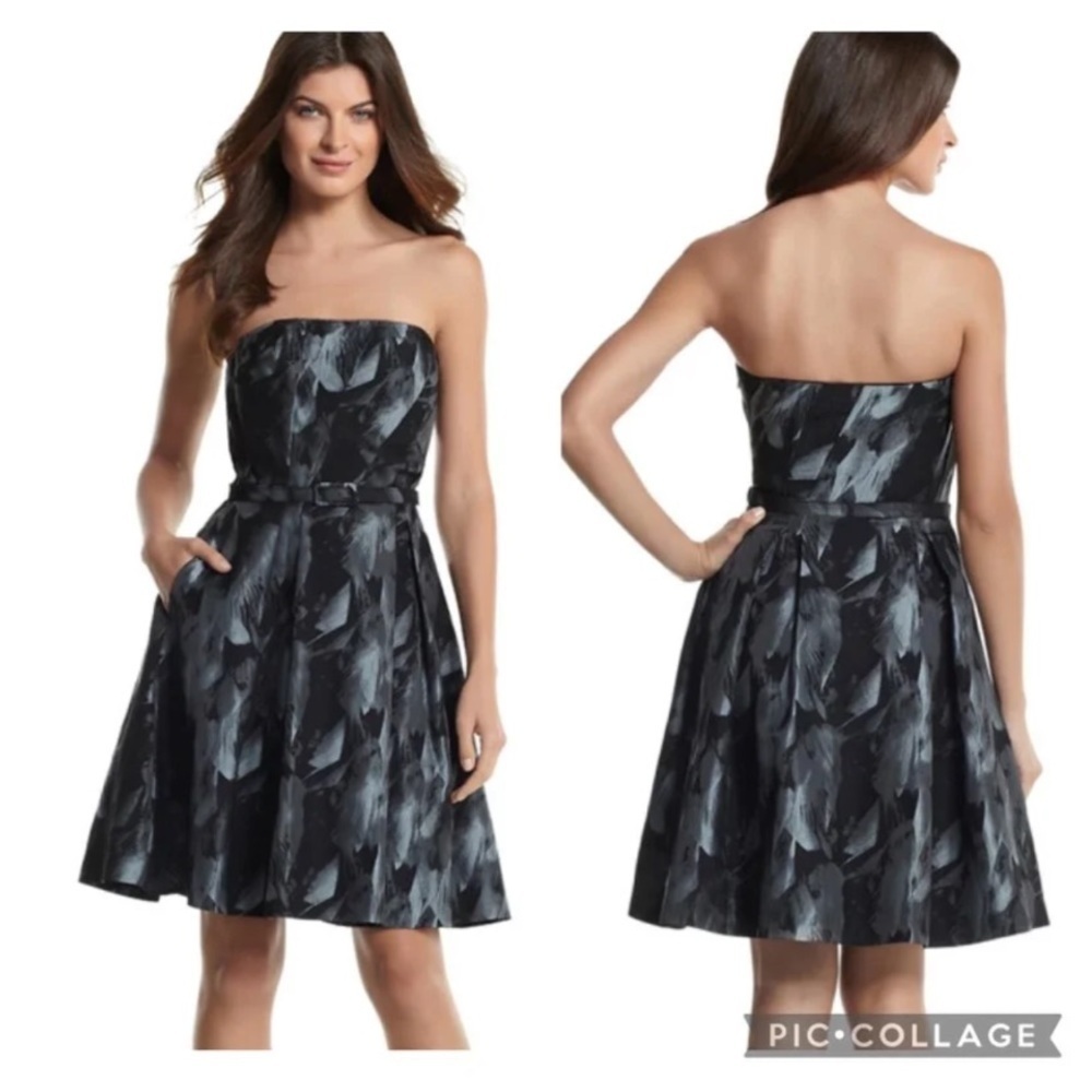WHBM Strapless Feather Print black and white Dress size 4 - Picture 2 of 14